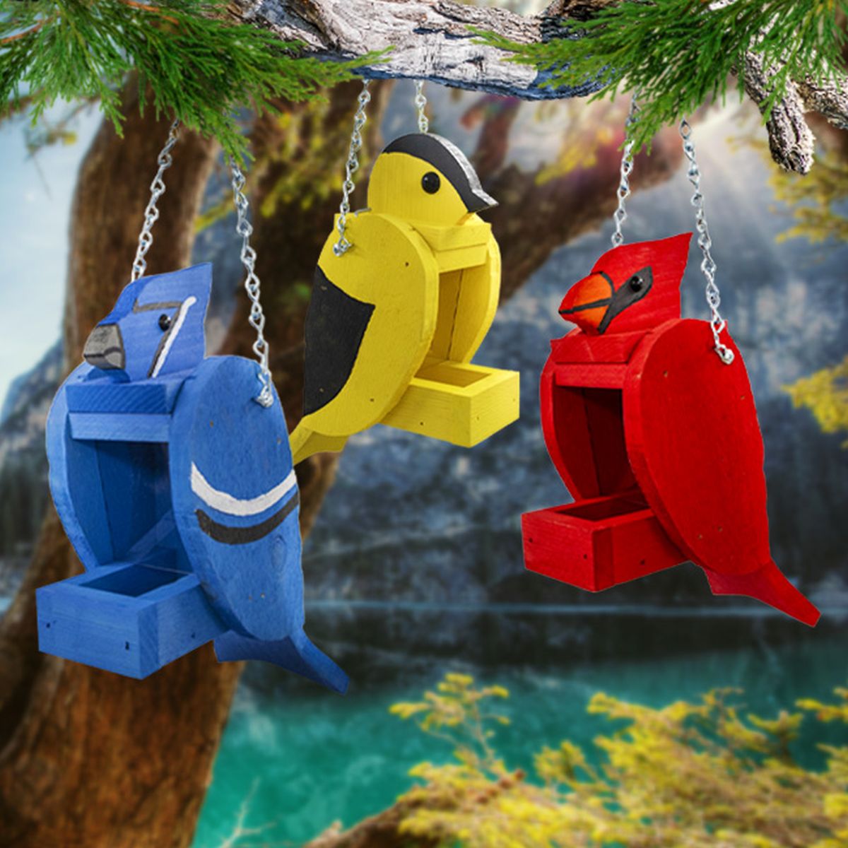 Songbird Shaped Hopper Bird Feeder Set of 3